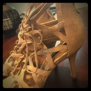 Tan Snakeskin lace up heels